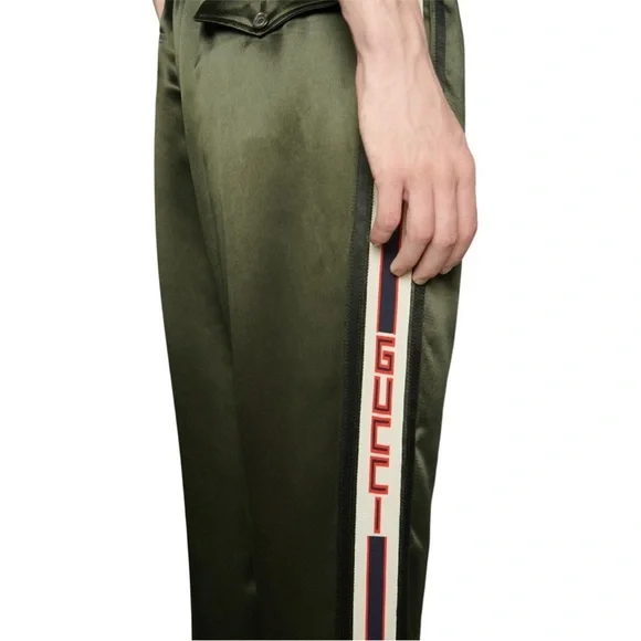 GUCCI MENS ACETATE SILK JOGGING STRIPE GREEN PANTS SIZE 52 EU - Picture 3 of 10
